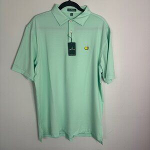 Peter Millar Masters Logo Polo Green and White Stripe Size Large NEW!!!